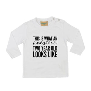 This Is What An Awesome Two Year Old Looks Like 2nd Birthday LONG SLEEVE Kids T-Shirt