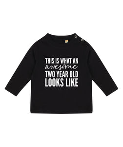 This Is What An Awesome Two Year Old Looks Like 2nd Birthday LONG SLEEVE Kids T-Shirt