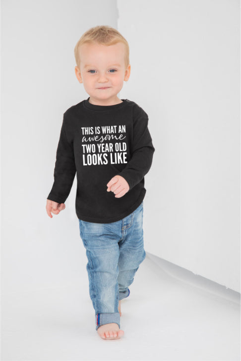 This Is What An Awesome Two Year Old Looks Like 2nd Birthday LONG SLEEVE Kids T-Shirt