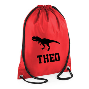 Personalised Name Drawstring Dinosaur Bag