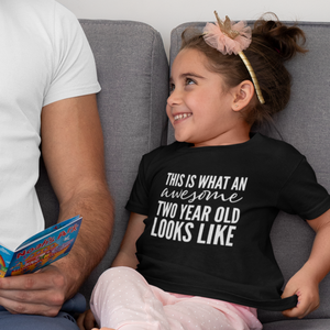 This Is What An Awesome Two Year Old Looks Like Unisex Kids Birthday T-shirt