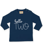 Load image into Gallery viewer, Hello Two 2nd Birthday LONG SLEEVE Kids T-Shirt
