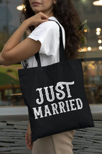 Load image into Gallery viewer, Just Married Lightweight Cotton Tote Bag
