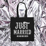 Load image into Gallery viewer, Personalised Mr &amp; Mrs Just Married Lightweight Cotton Tote Bag
