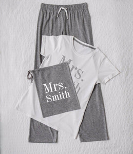 Personalised Custom Ladies/Womens Mrs Surname Pyjama Set In Bag
