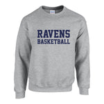 Load image into Gallery viewer, Ravens Basketball Crew Neck Unisex Adult Grey Sweatshirt Front and Back Print
