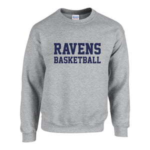 Ravens Basketball Crew Neck Unisex Adult Grey Sweatshirt Front and Back Print