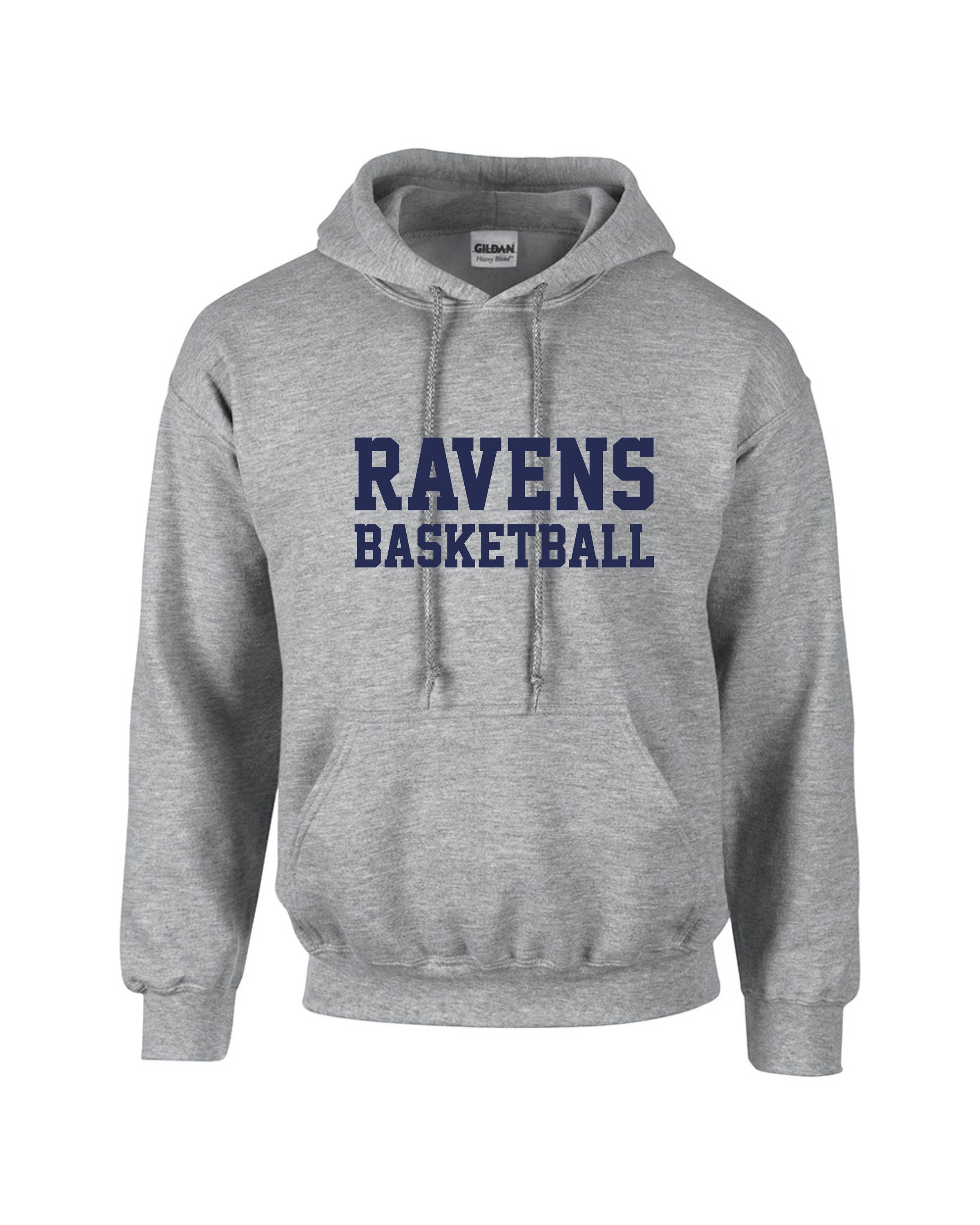 Ravens Basketball Hoodie Unisex Adult Grey Hooded Sweatshirt Front and Back Print