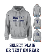 Load image into Gallery viewer, Ravens Basketball Hoodie Unisex Adult Grey Hooded Sweatshirt Front and Back Print
