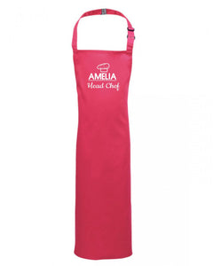 Personalised Kids Childrens Head Chef (Name) Apron Baking Cooking Novelty Gift Child Personalized Custom Baking Cookery Fan - Red Leader Clothing