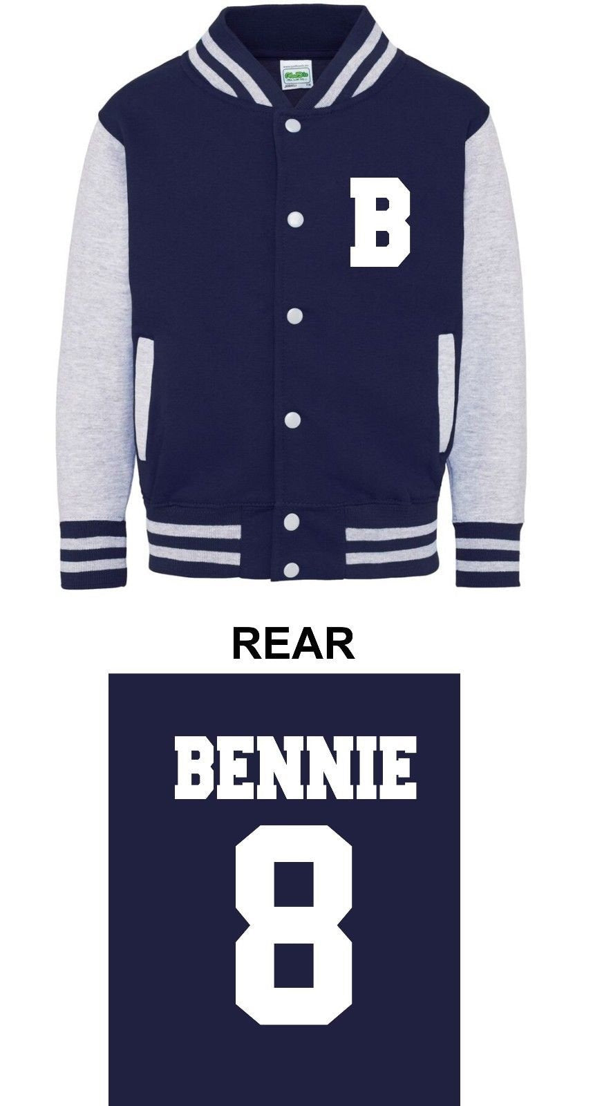 Kids Personalised Name & Number Varsity Letterman Jacket Kids American Style College Baseball