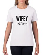 Load image into Gallery viewer, Hubby Wifey Est Custom Year Couples T-Shirt
