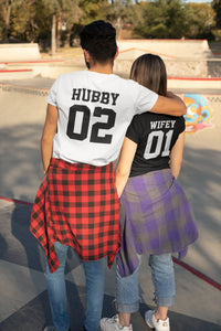 Hubby Wifey Couples T-Shirt Husband Wife Rear Print 01 02