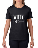 Load image into Gallery viewer, Hubby Wifey Est Custom Year Couples T-Shirt
