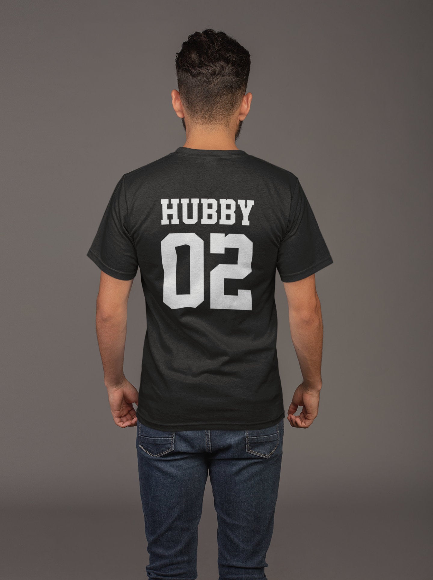 Hubby Wifey Couples T-Shirt Husband Wife Rear Print 01 02