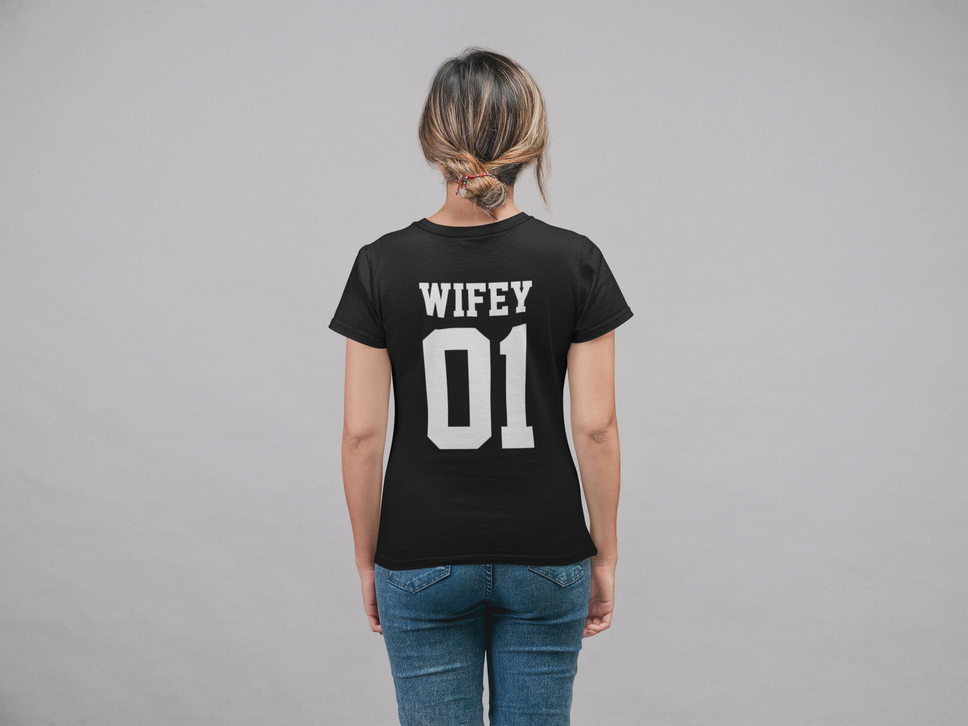 Hubby Wifey Couples T-Shirt Husband Wife Rear Print 01 02