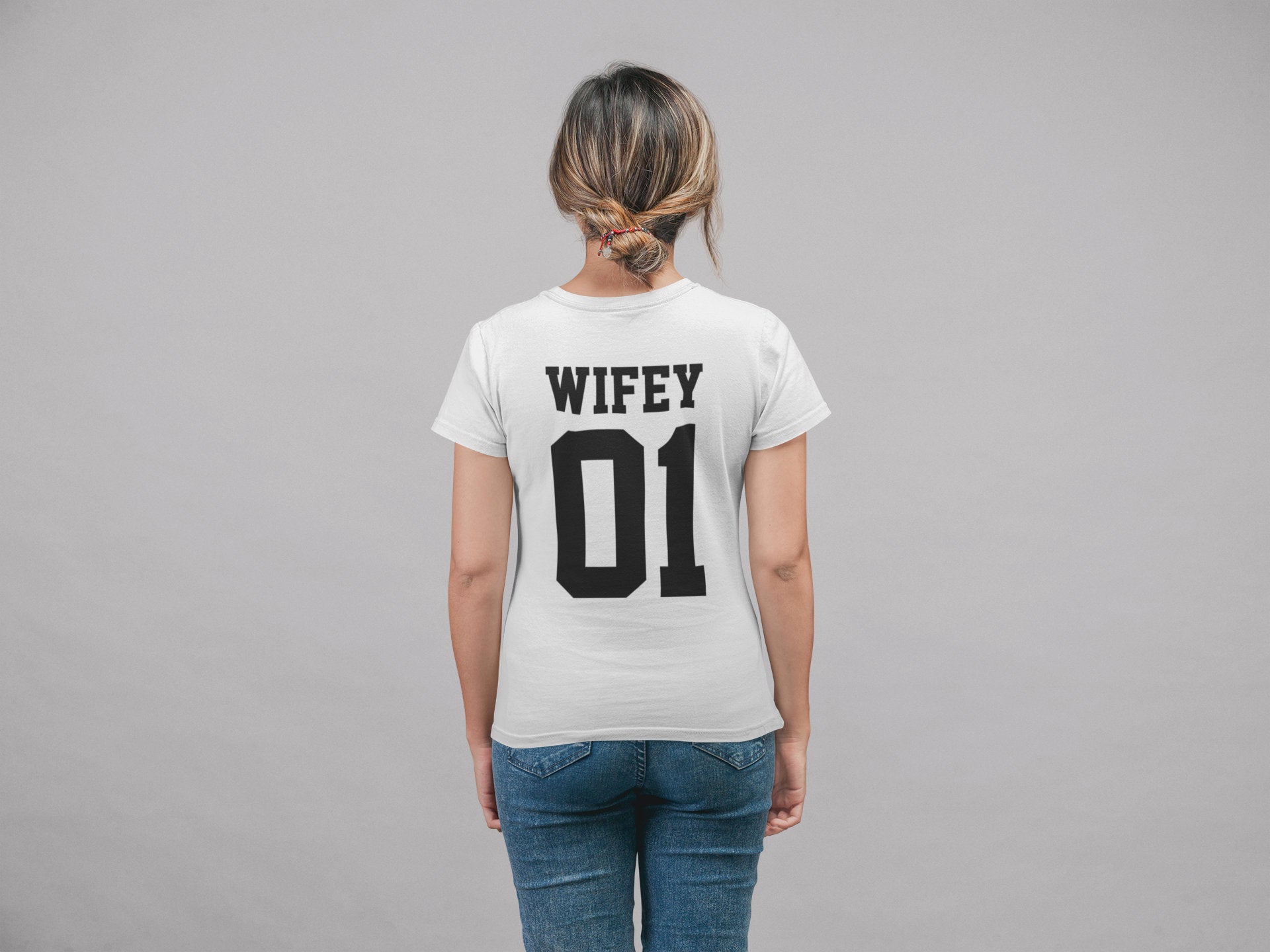 Hubby Wifey Couples T-Shirt Husband Wife Rear Print 01 02