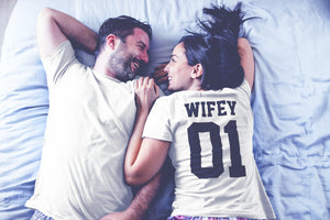 Hubby Wifey Couples T-Shirt Husband Wife Rear Print 01 02