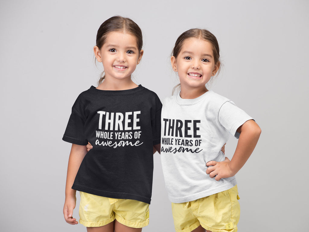 Three Whole Years Of Awesome Kids Tshirt Birthday Gift Party Child Sibling Celebration Present T Shirt 3 Year Old Third Birthday - Red Leader Clothing