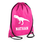 Load image into Gallery viewer, Personalised Name Drawstring Dinosaur Bag School Club PE Custom Name Childrens Bag Kids Backpack Trex Bag Name - Red Leader Clothing
