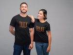 Load image into Gallery viewer, Trick Treat Couples His Hers Halloween Tshirt Fancy Dress Party Matching His Hers Outfit Halloween Shirt Halloween Shirts Couples Mr Mrs - Red Leader Clothing

