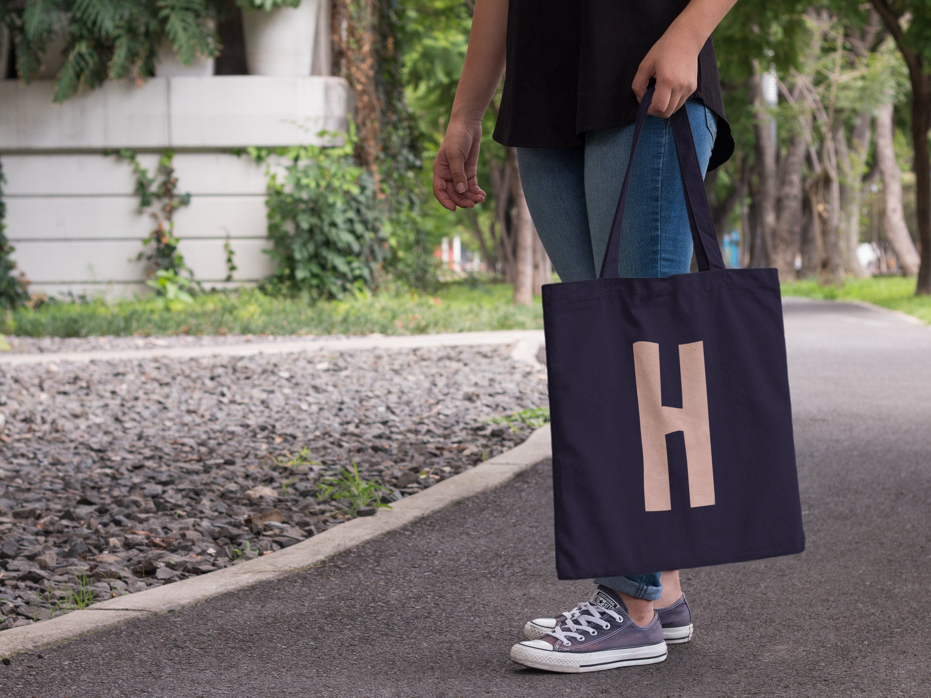Initial Letter NAVY Lightweight Tote Bag