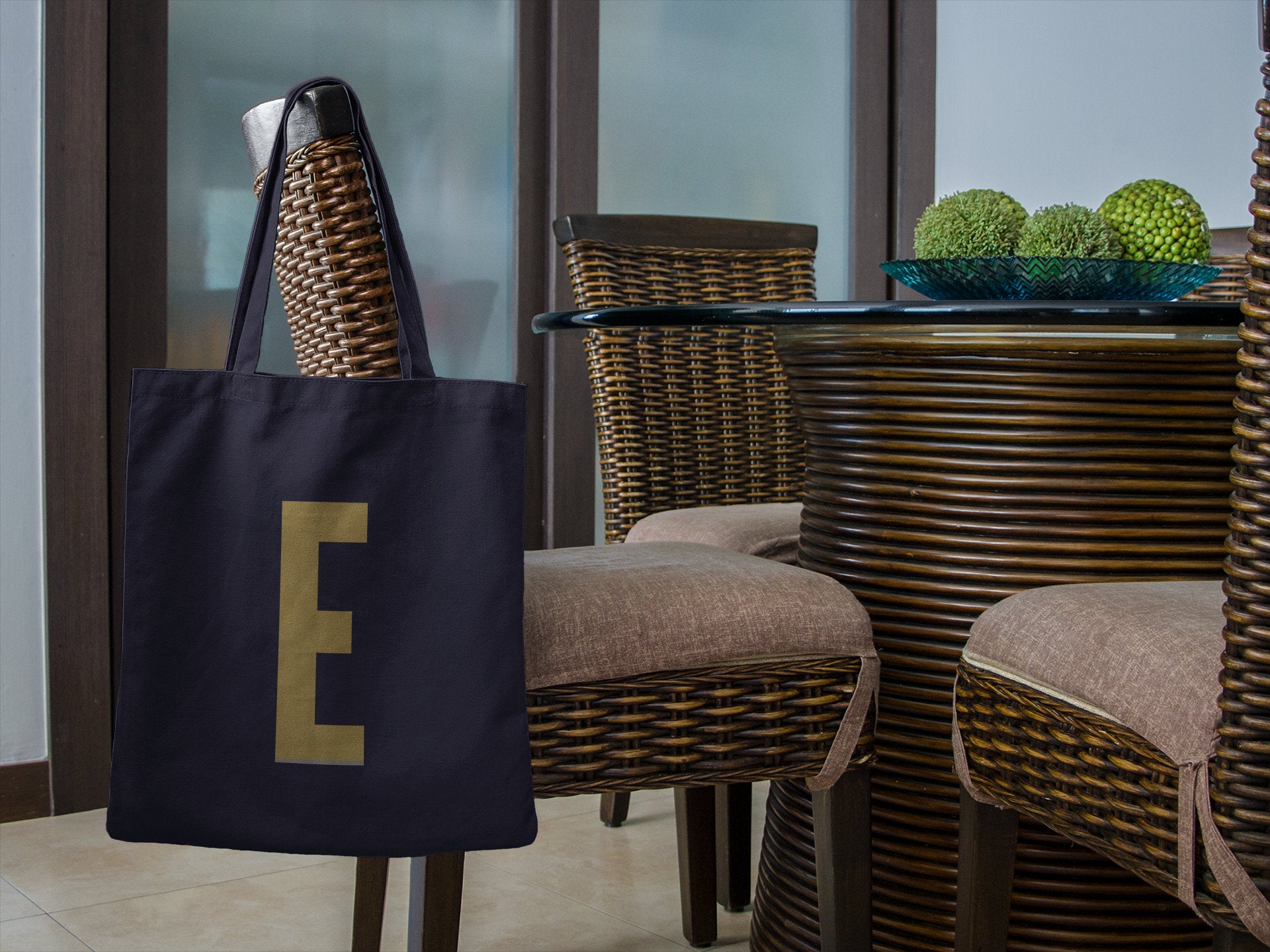 Initial Letter NAVY Lightweight Tote Bag
