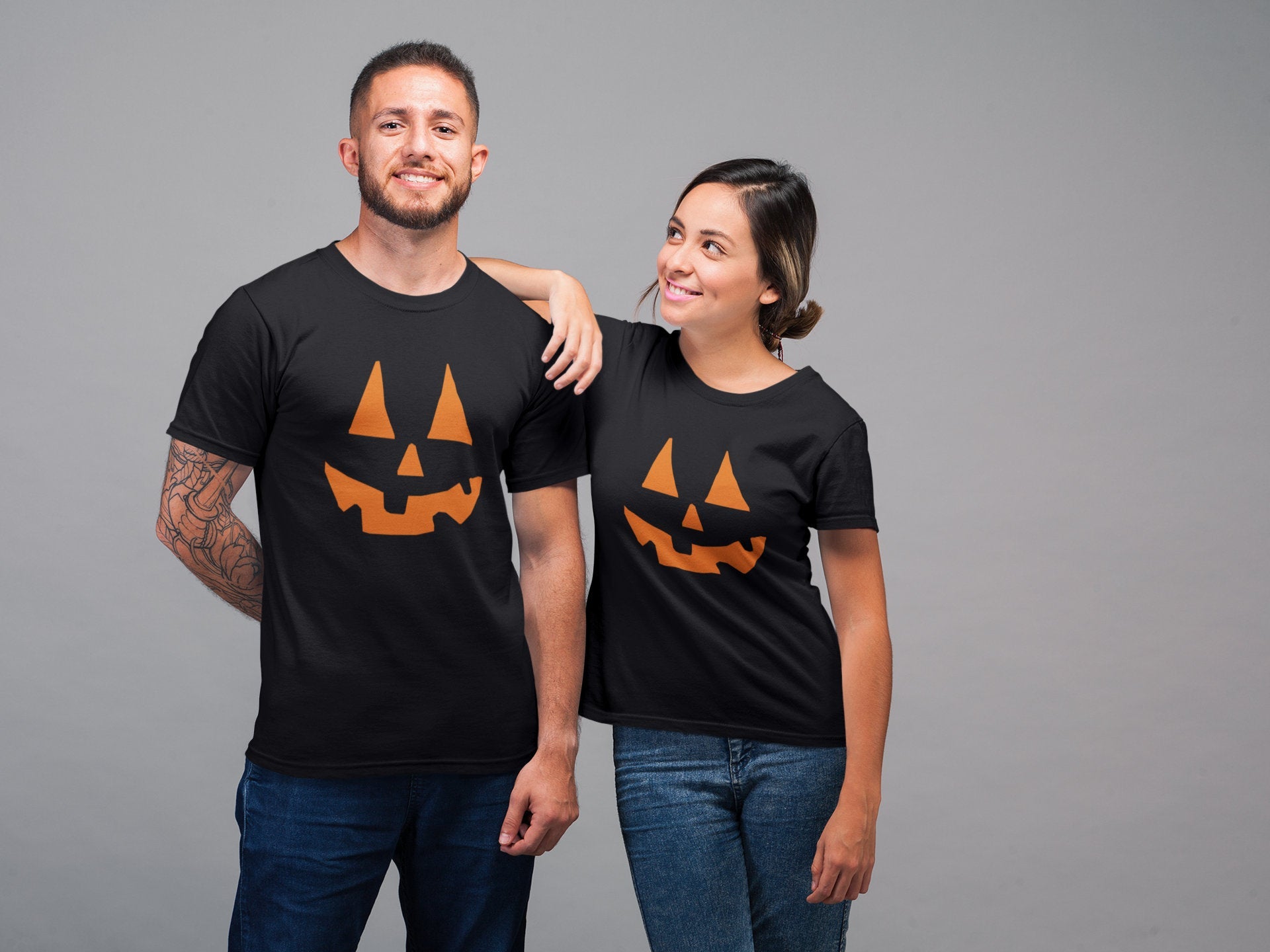 Pumpkin Face Couples His Hers Halloween Tshirt Fancy Dress Party Matching His Hers Outfit Halloween Shirt Halloween Shirts Couples Mr Mrs - Red Leader Clothing