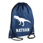 Load image into Gallery viewer, Personalised Name Drawstring Dinosaur Bag School Club PE Custom Name Childrens Bag Kids Backpack Trex Bag Name - Red Leader Clothing

