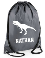 Load image into Gallery viewer, Personalised Name Drawstring Dinosaur Bag School Club PE Custom Name Childrens Bag Kids Backpack Trex Bag Name - Red Leader Clothing

