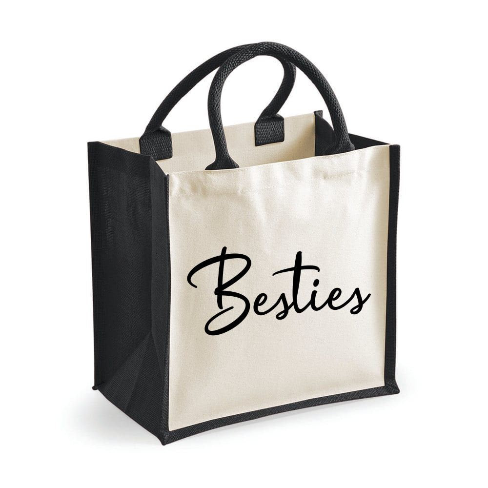 Besties Midi Jute Shopping Tote Bag Shopper Lunch - Red Leader Clothing