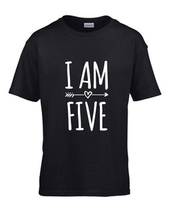 I Am Five 5th Birthday Kids T-shirt - Red Leader Clothing