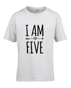 I Am Five 5th Birthday Kids T-shirt - Red Leader Clothing