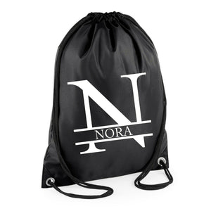 Personalised Name and Split Letter Drawstring Bag Gym School Club PE Custom Name Bag Kids Backpack Soccer Bag Child Adult - Red Leader Clothing