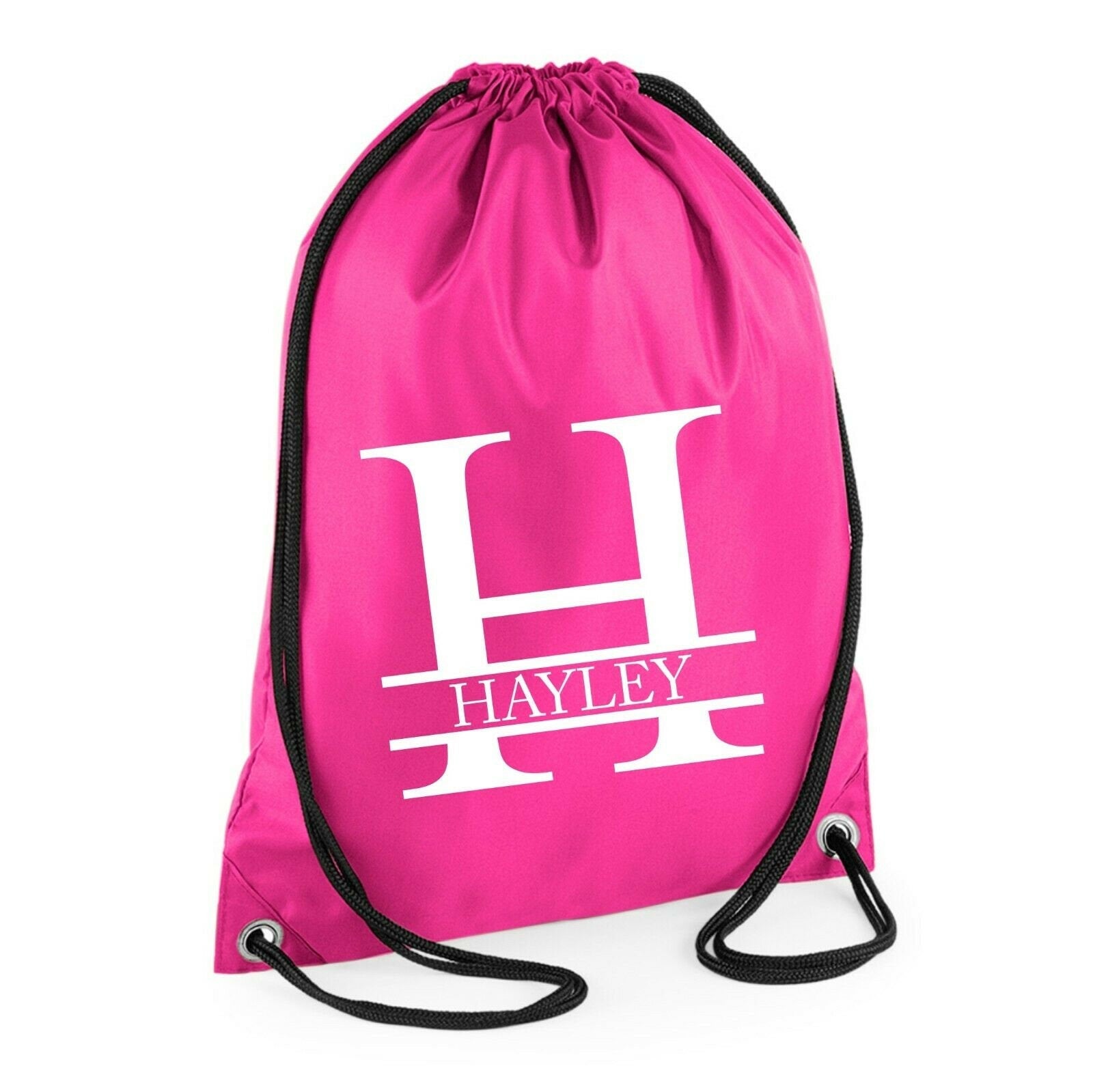 Personalised Name and Split Letter Drawstring Bag Gym School Club PE Custom Name Bag Kids Backpack Soccer Bag Child Adult - Red Leader Clothing