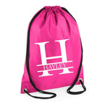 Load image into Gallery viewer, Personalised Name and Split Letter Drawstring Bag Gym School Club PE Custom Name Bag Kids Backpack Soccer Bag Child Adult - Red Leader Clothing
