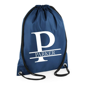 Personalised Name and Split Letter Drawstring Bag Gym School Club PE Custom Name Bag Kids Backpack Soccer Bag Child Adult - Red Leader Clothing