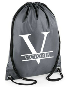 Personalised Name and Split Letter Drawstring Bag Gym School Club PE Custom Name Bag Kids Backpack Soccer Bag Child Adult - Red Leader Clothing