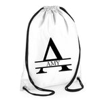 Load image into Gallery viewer, Personalised Name and Split Letter Drawstring Bag Gym School Club PE Custom Name Bag Kids Backpack Soccer Bag Child Adult - Red Leader Clothing
