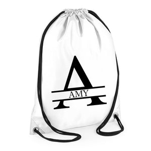 Personalised Name and Split Letter Drawstring Bag Gym School Club PE Custom Name Bag Kids Backpack Soccer Bag Child Adult - Red Leader Clothing