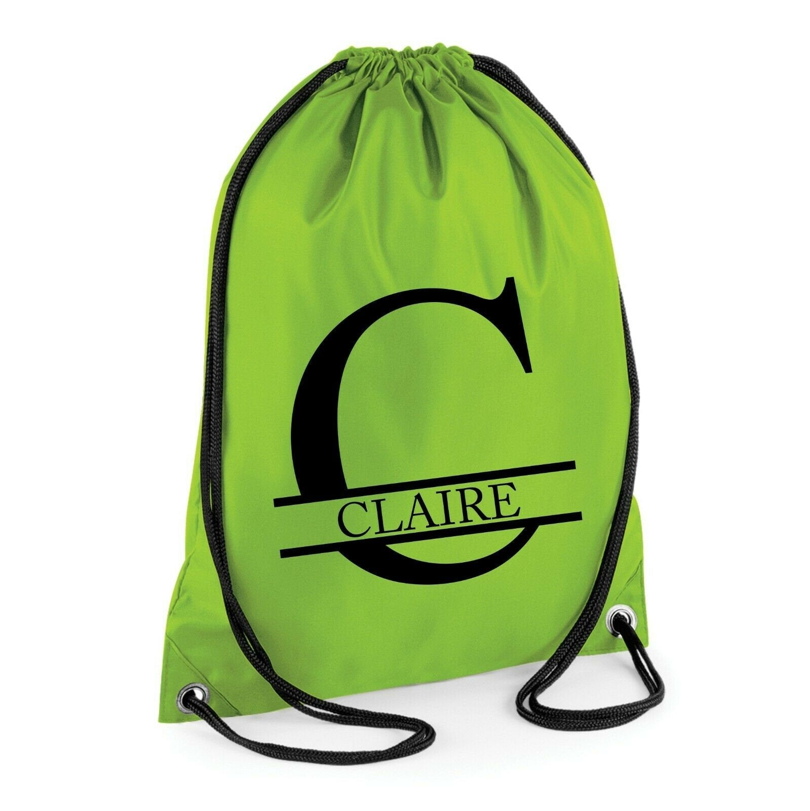 Personalised Name and Split Letter Drawstring Bag Gym School Club PE Custom Name Bag Kids Backpack Soccer Bag Child Adult - Red Leader Clothing
