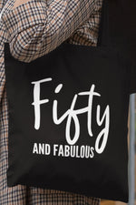 Load image into Gallery viewer, Fifty And Fabulous Lightweight Cotton Tote Bag - Red Leader Clothing
