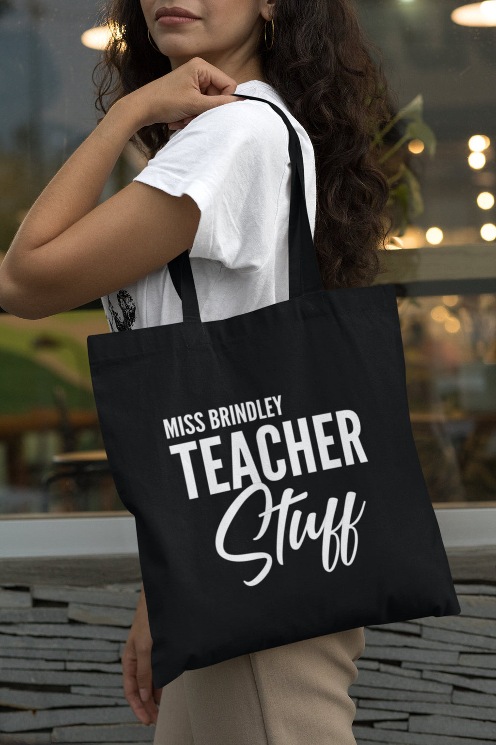 Personalised Name Teacher Stuff Lightweight Cotton Tote Bag - Red Leader Clothing