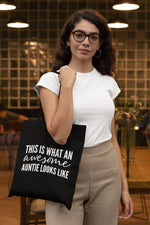 Load image into Gallery viewer, This Is What An Awesome Auntie Looks Like Cotton Shopping Lightweight Tote Bag - Red Leader Clothing
