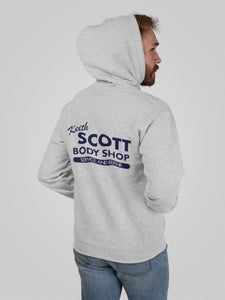 Keith Scott Body Shop Adult Grey Hooded Sweatshirt With Print on Rear