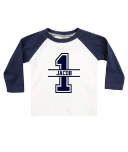 1st Birthday Personalised Kids LONG SLEEVE BASEBALL T-Shirt