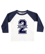 Load image into Gallery viewer, 2nd Birthday Personalised Kids LONG SLEEVE BASEBALL T-Shirt
