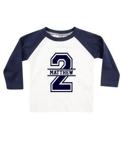 2nd Birthday Personalised Kids LONG SLEEVE BASEBALL T-Shirt