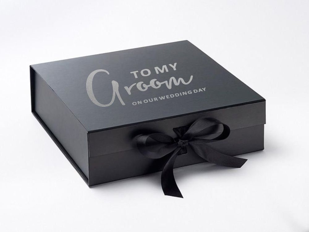 To My Groom On Our Wedding Day Large BLACK Gift Box
