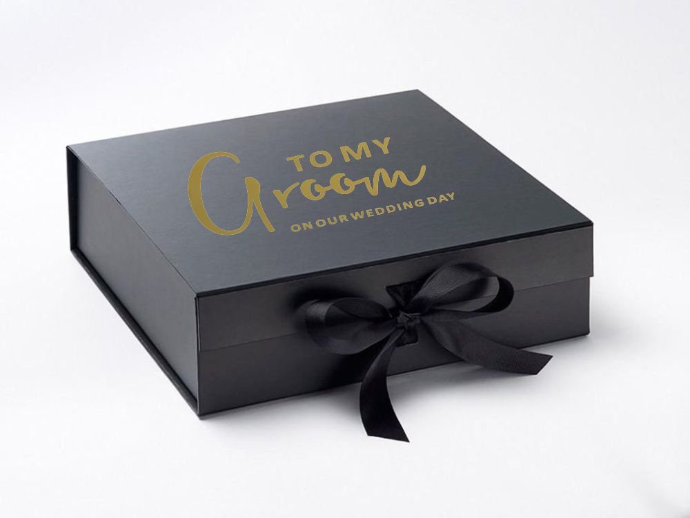 To My Groom On Our Wedding Day Large BLACK Gift Box